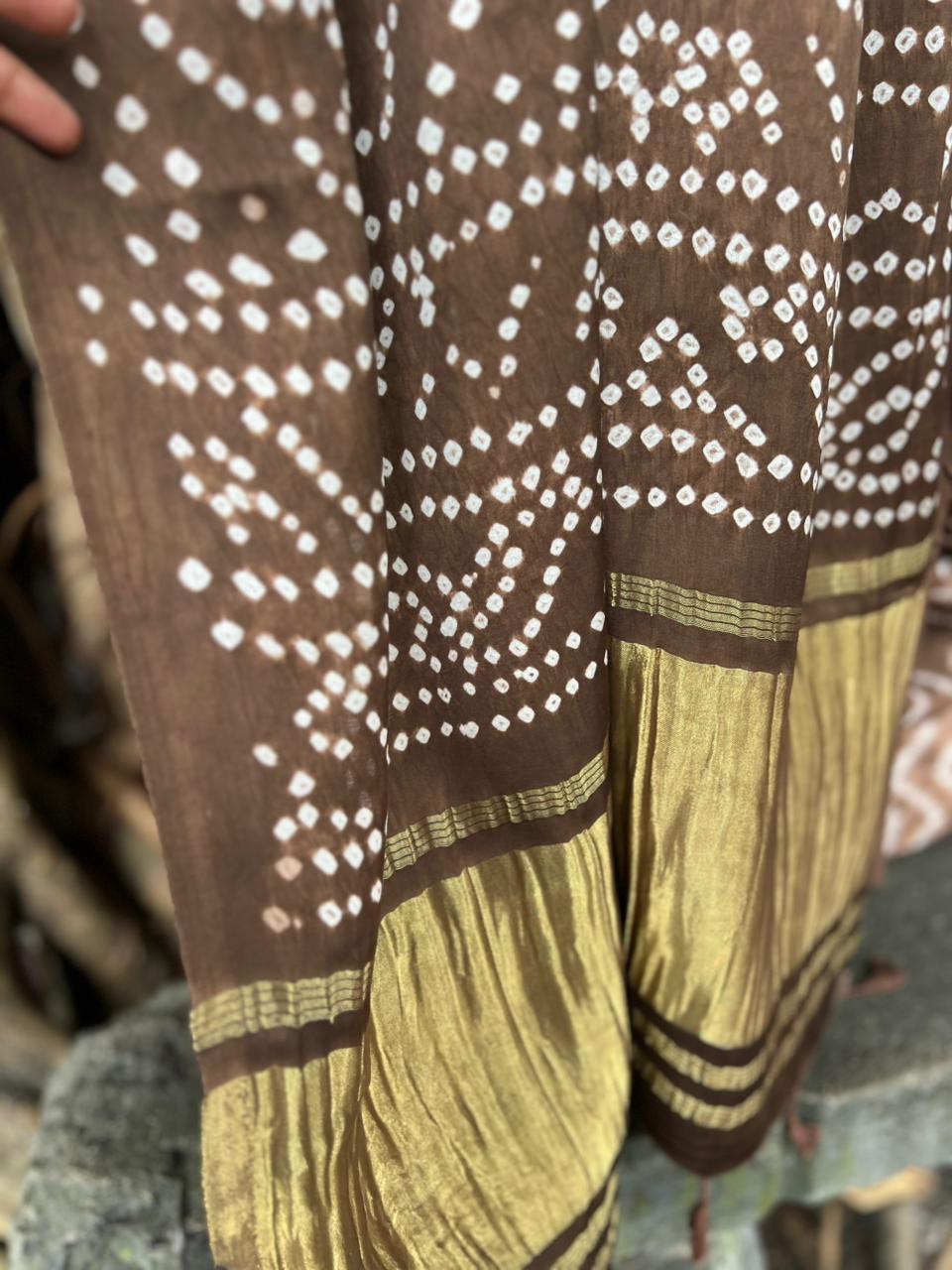 MODAL SILK BANDINI WITH NEEDLE SHIBORI SAREE_COFFEE