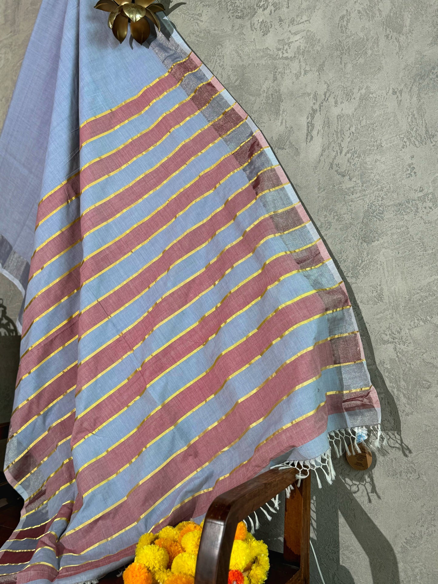 COTTON KASAVU GREY BODY PINK/GREY/GOLD PALLU