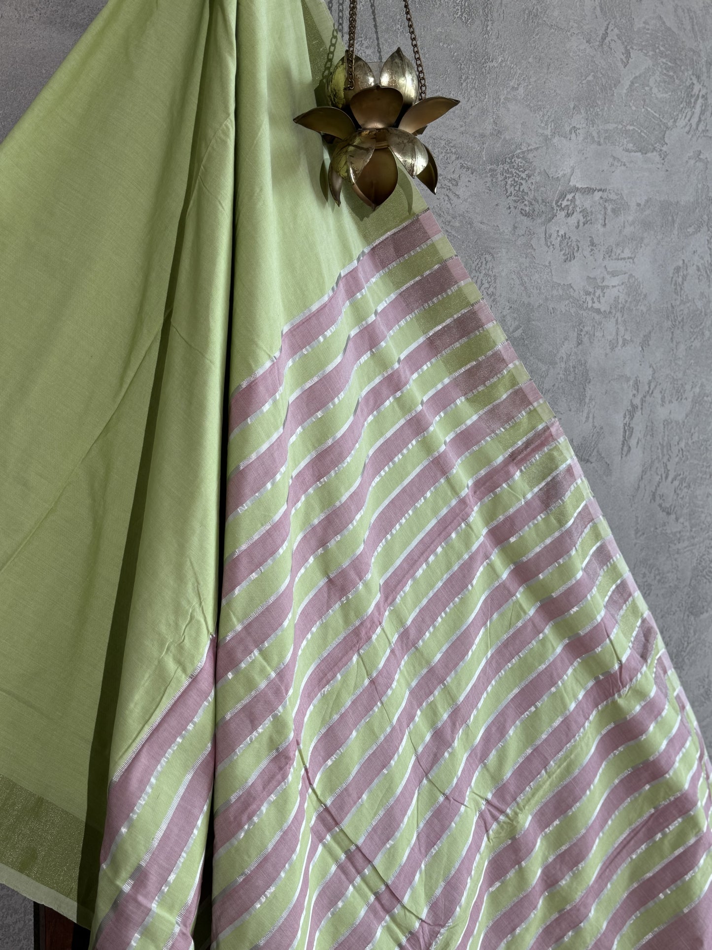 COTTON KASAVU GREEN BODY PINK/GREEN/SILVER PALLU