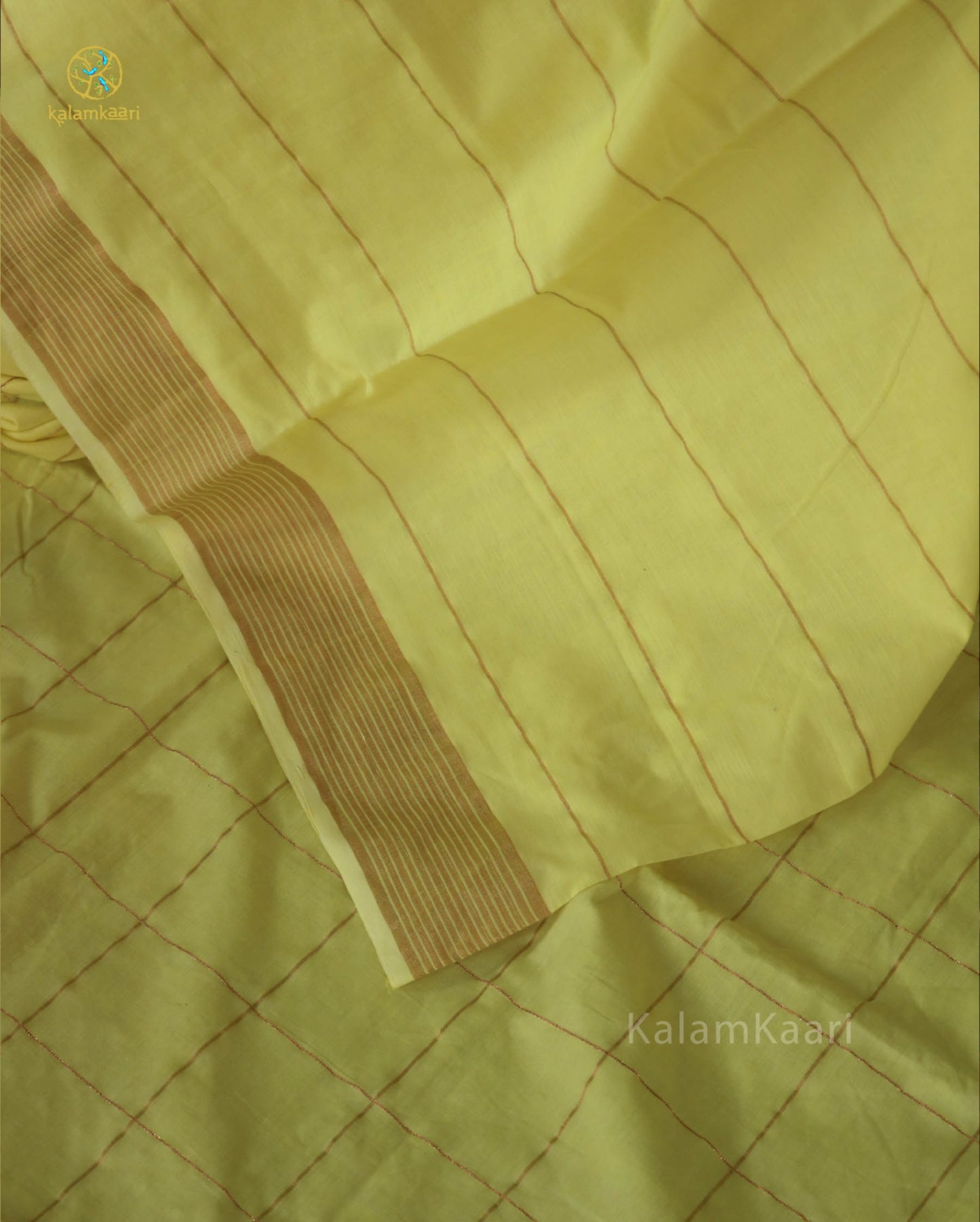 Lemon yellow colored Kasavu saree