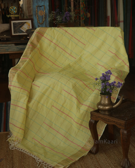 YELLOW PINSTRIPES COLORED  SAREE