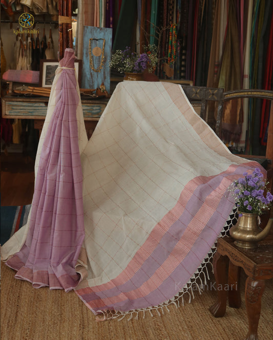 PURPLE AND WHITE COLORED KASAVU SAREE