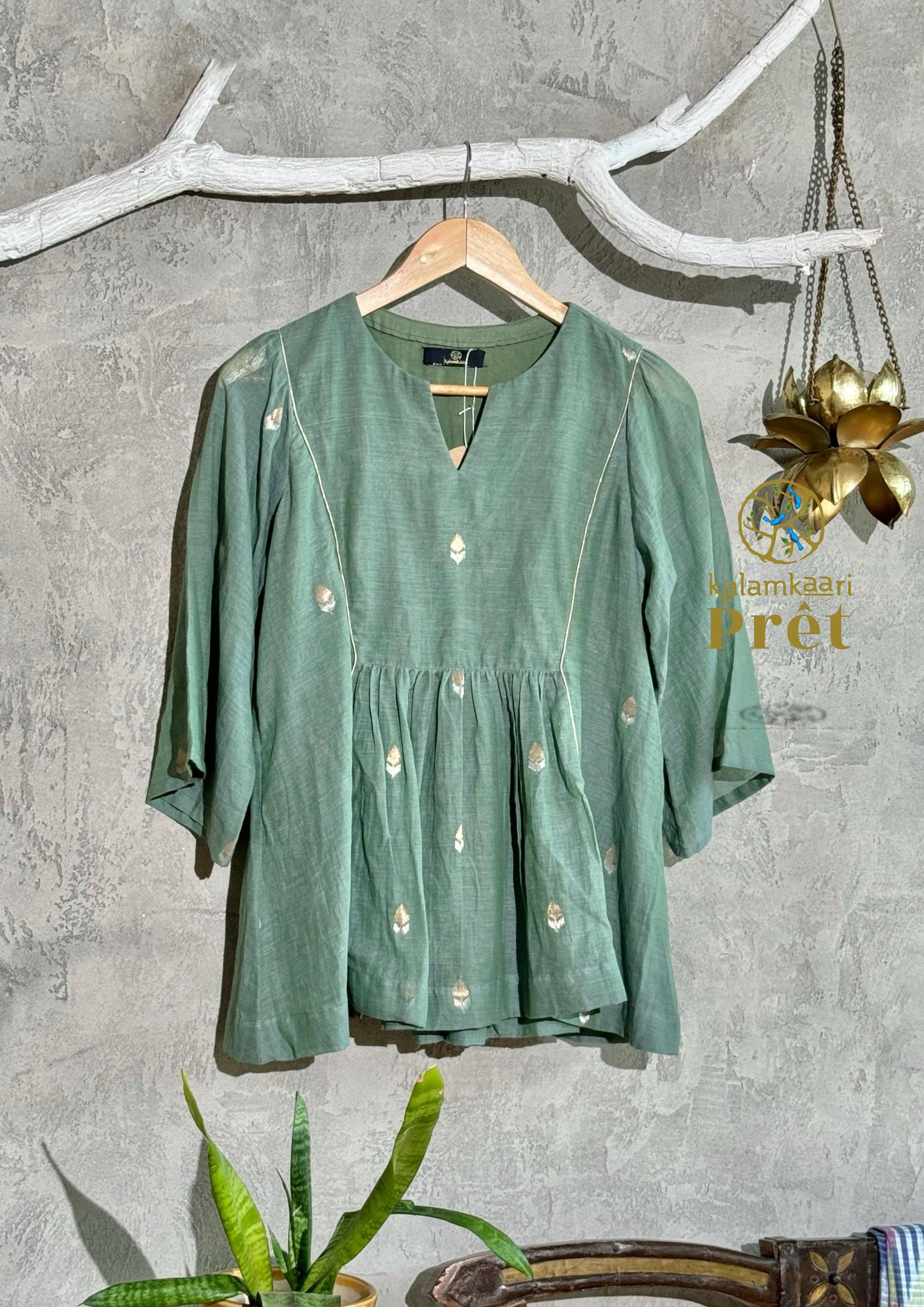 SAGE GREEN ZARI JAMDANI COTTON TOP