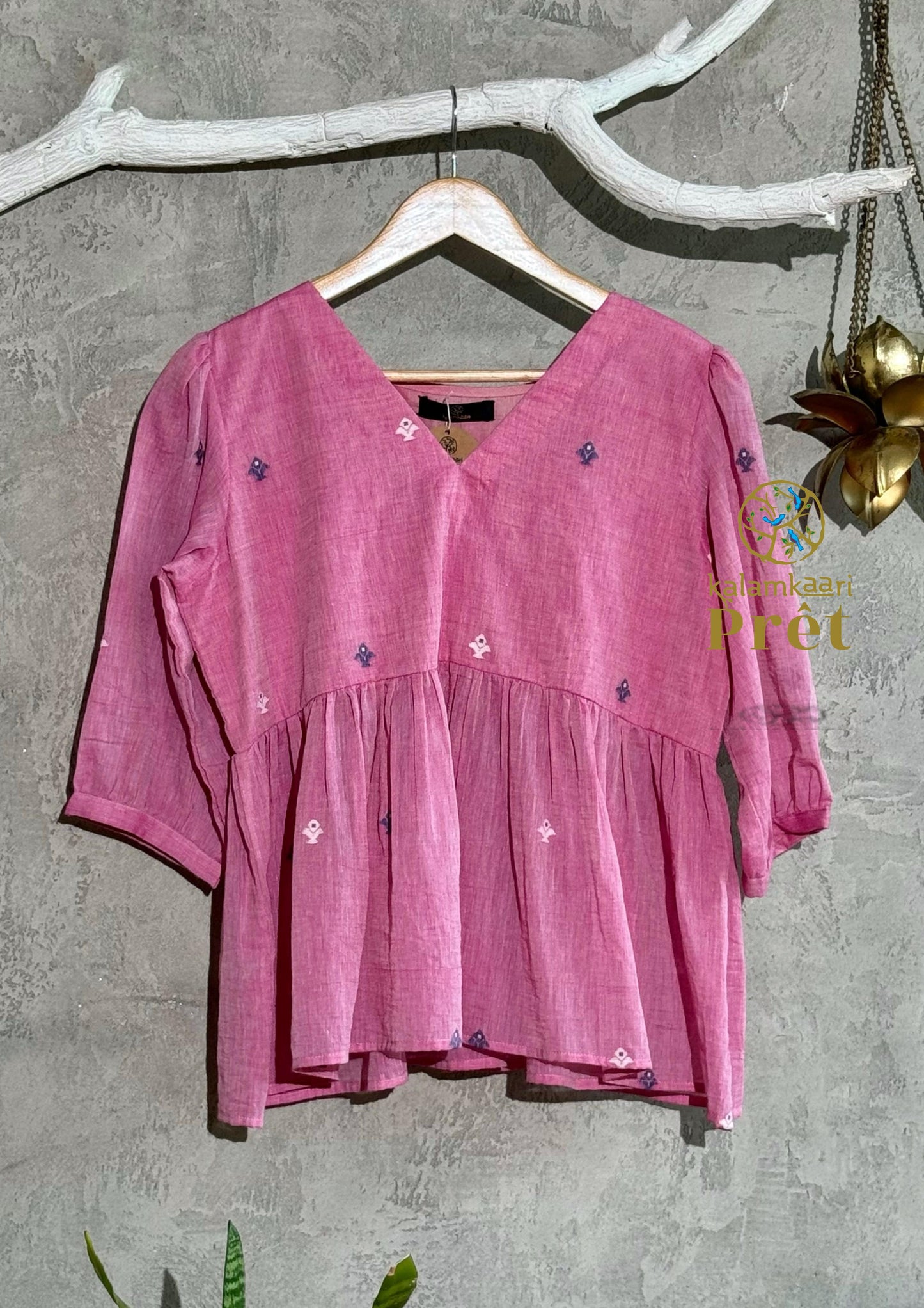 PINK JAMDANI SHORT TOP