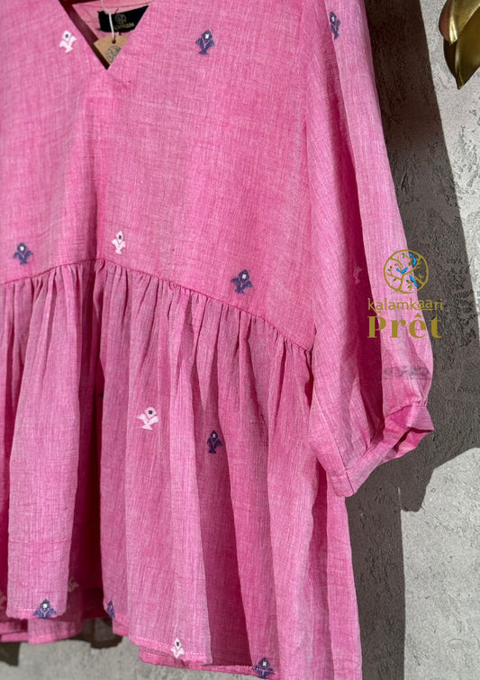 PINK JAMDANI SHORT TOP