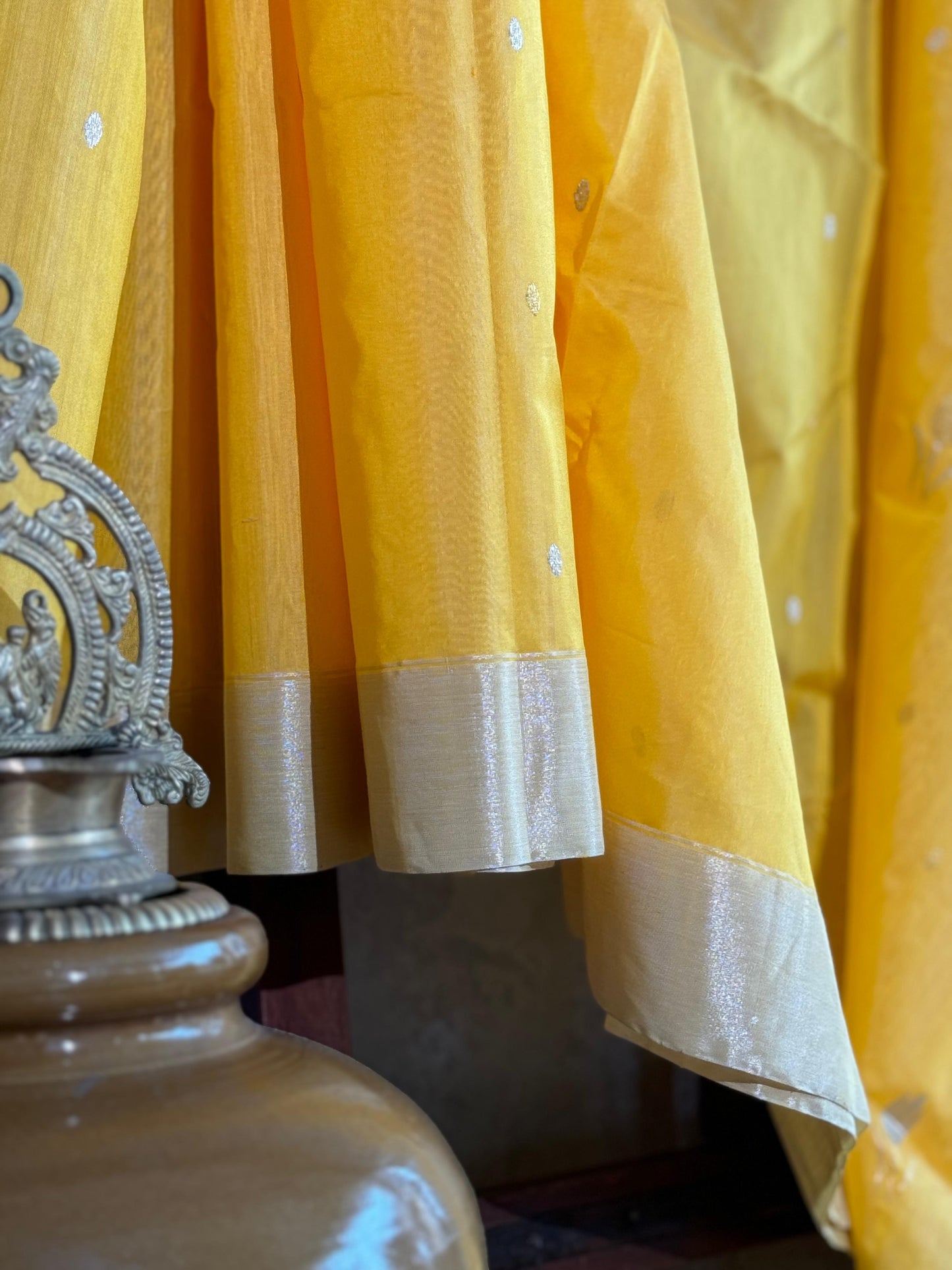 MANGO YELLOW CHANDERI SAREE WITH TULIP MOTIF