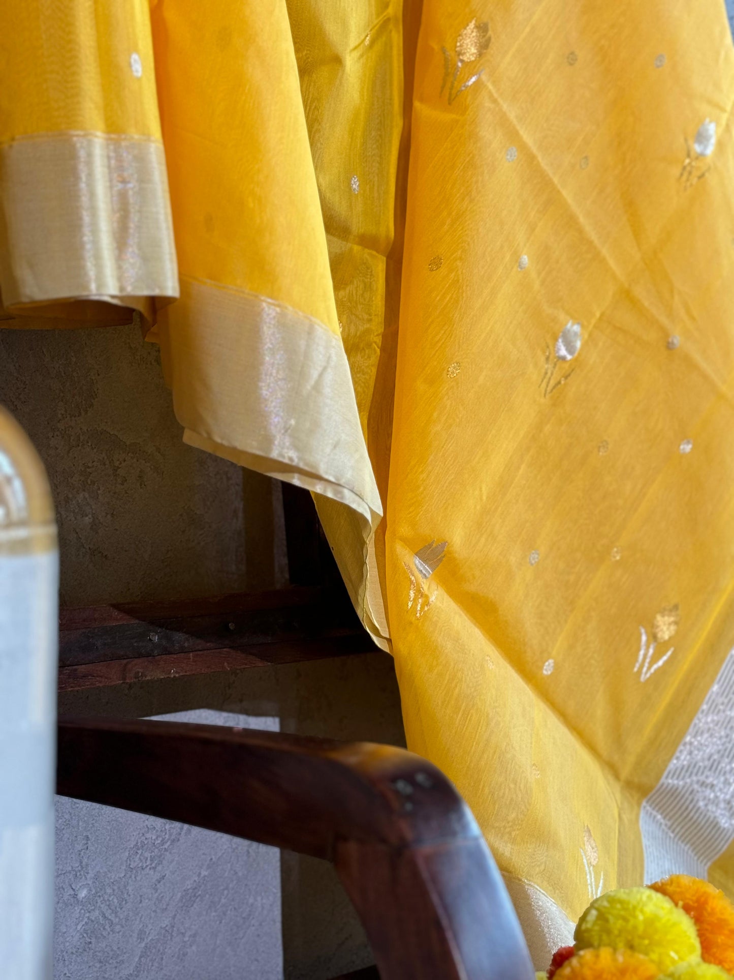 MANGO YELLOW CHANDERI SAREE WITH TULIP MOTIF