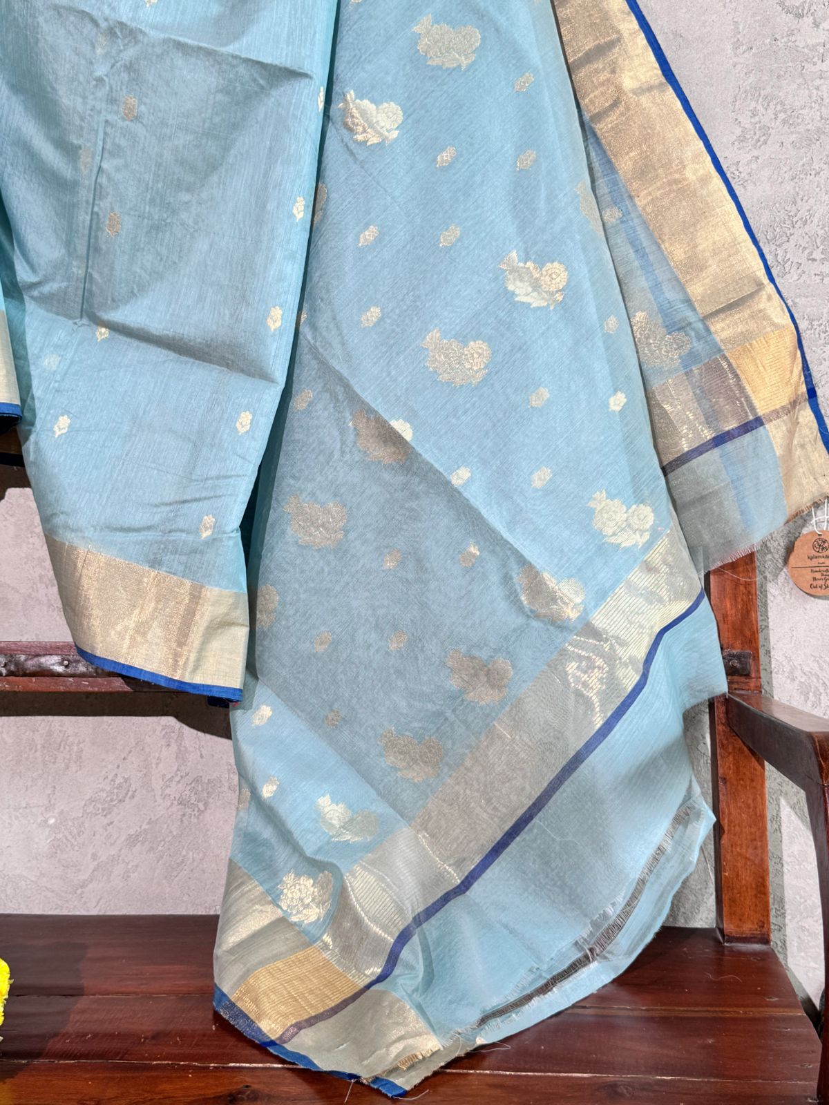 POWDER BLUE CHANDERI SAREE WITH FLOWER MOTIF