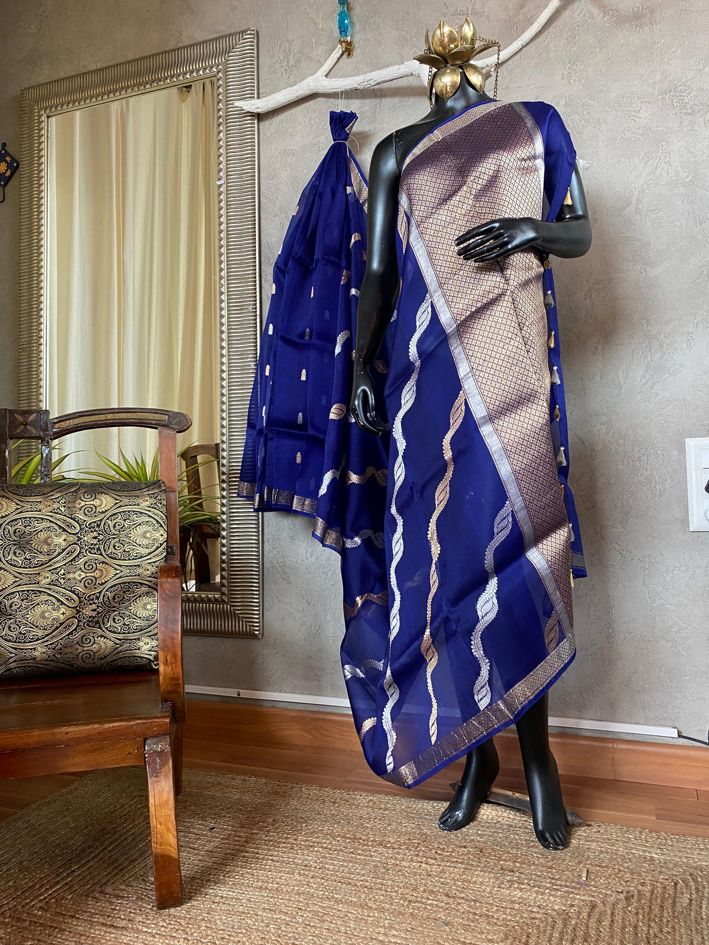 BANARASI ORGANZA SAREE - INDIGO