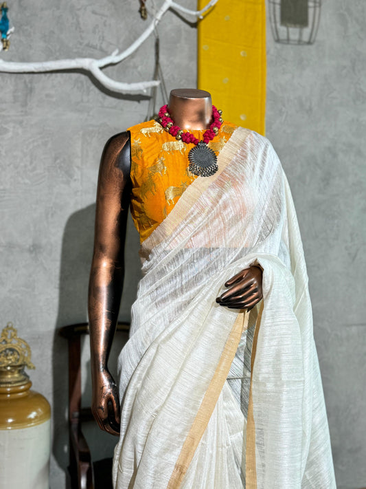 OFF-WHITE RESHAM SILK SAREE