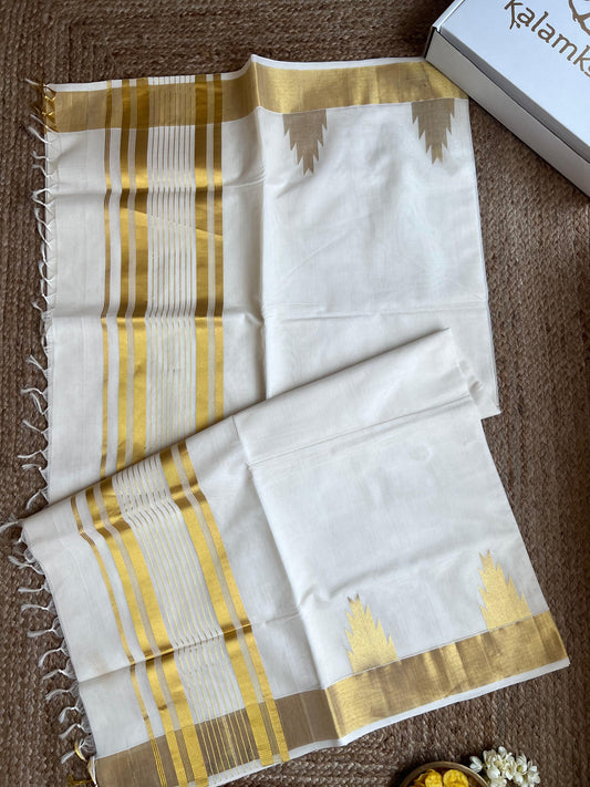 GOLDEN STRIPE PALLU, KOMMA DESIGN  KASAVU SAREE