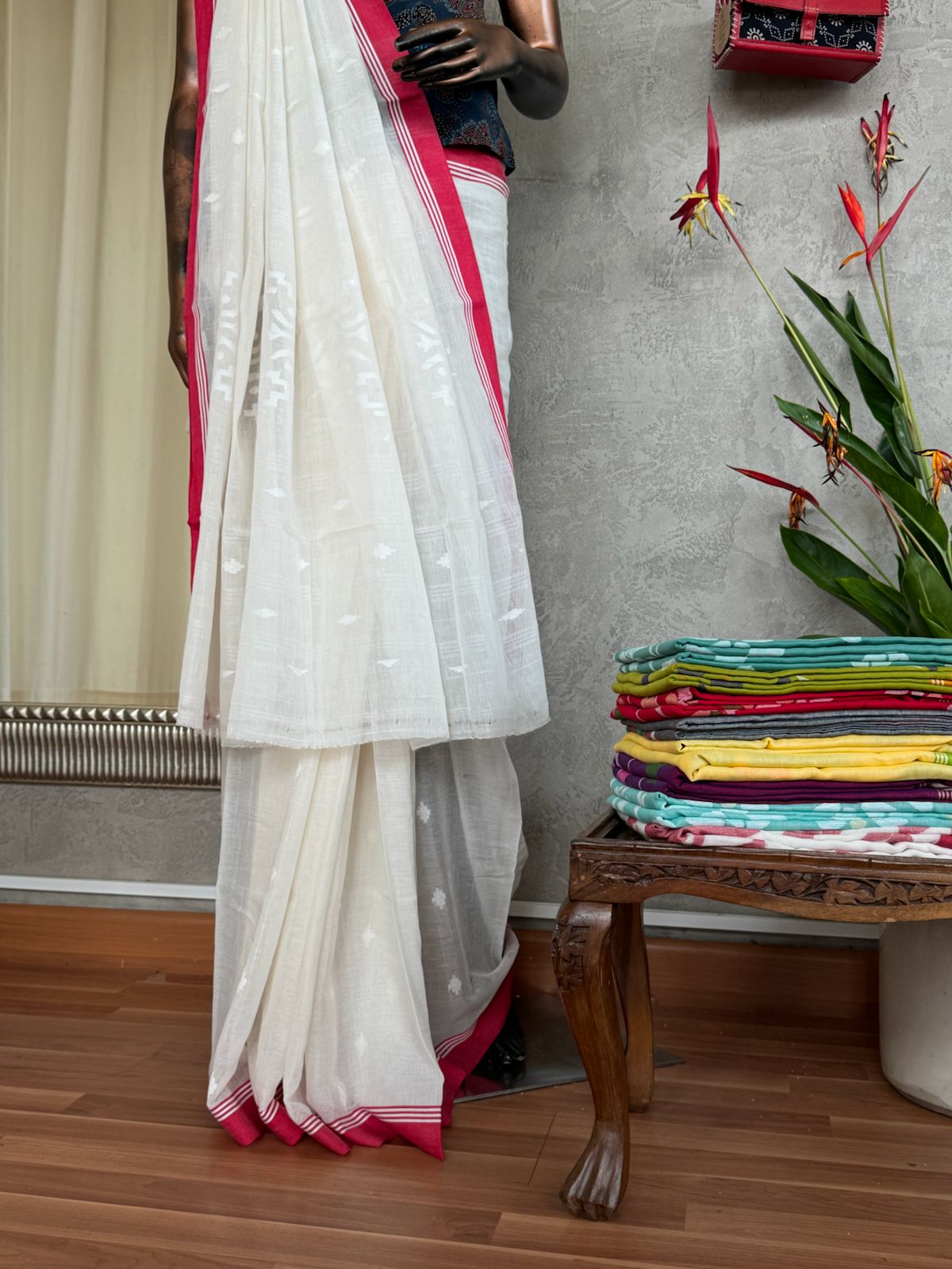 WHITE JAMDANI COTTON SAREE