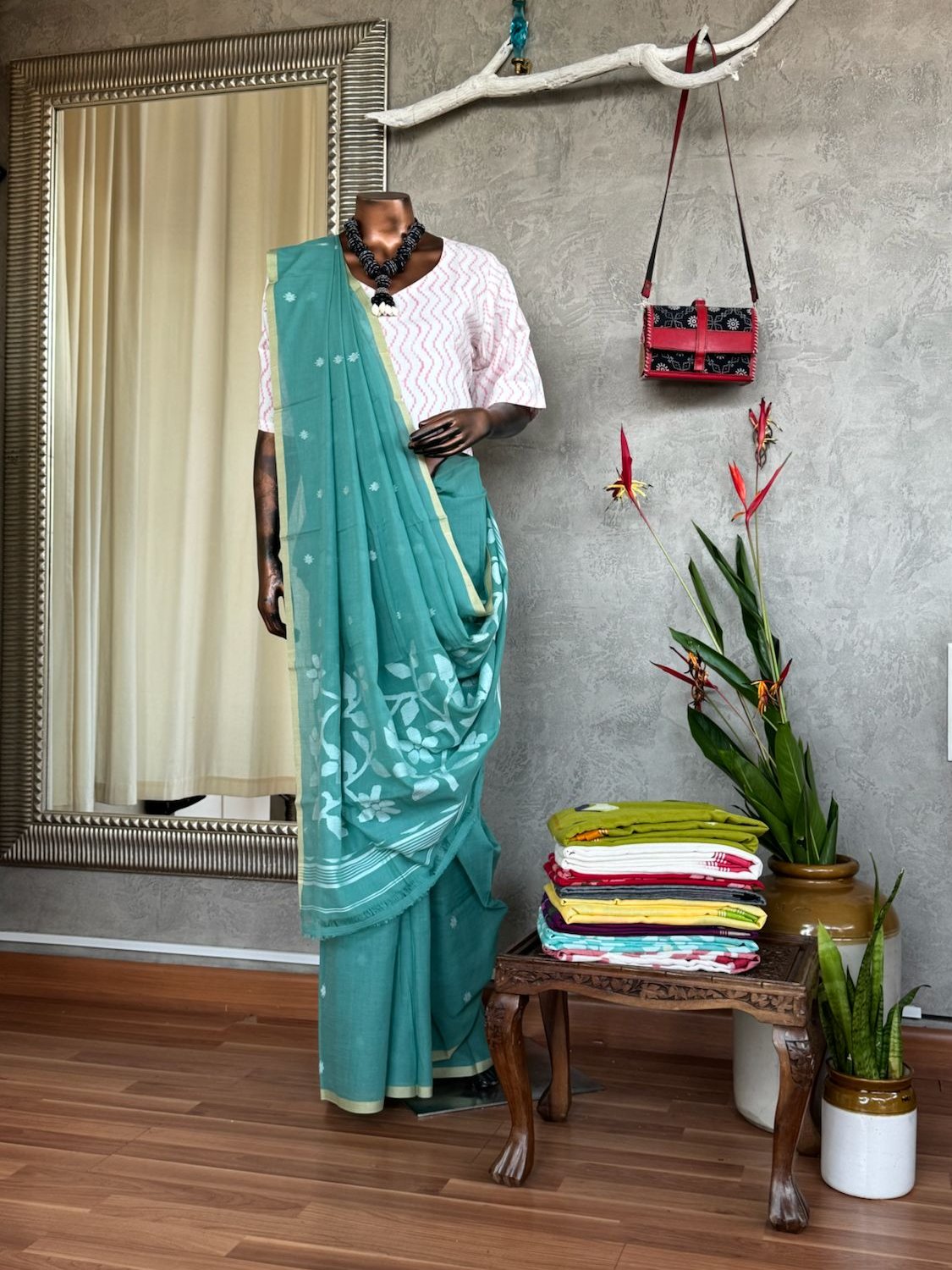 AQUA GREEN JAMDANI COTTON SAREE