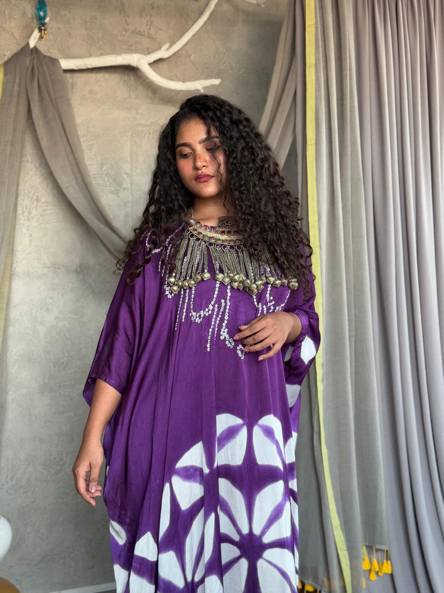 PURPLE SHIBORI KAFTAN