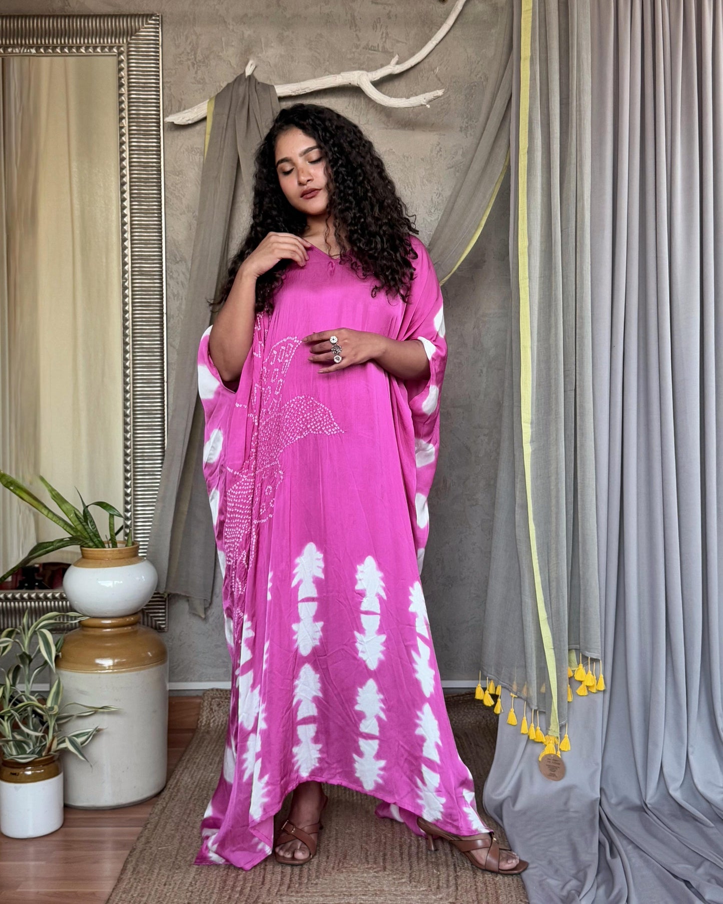 PINK SHIBORI KAFTAN