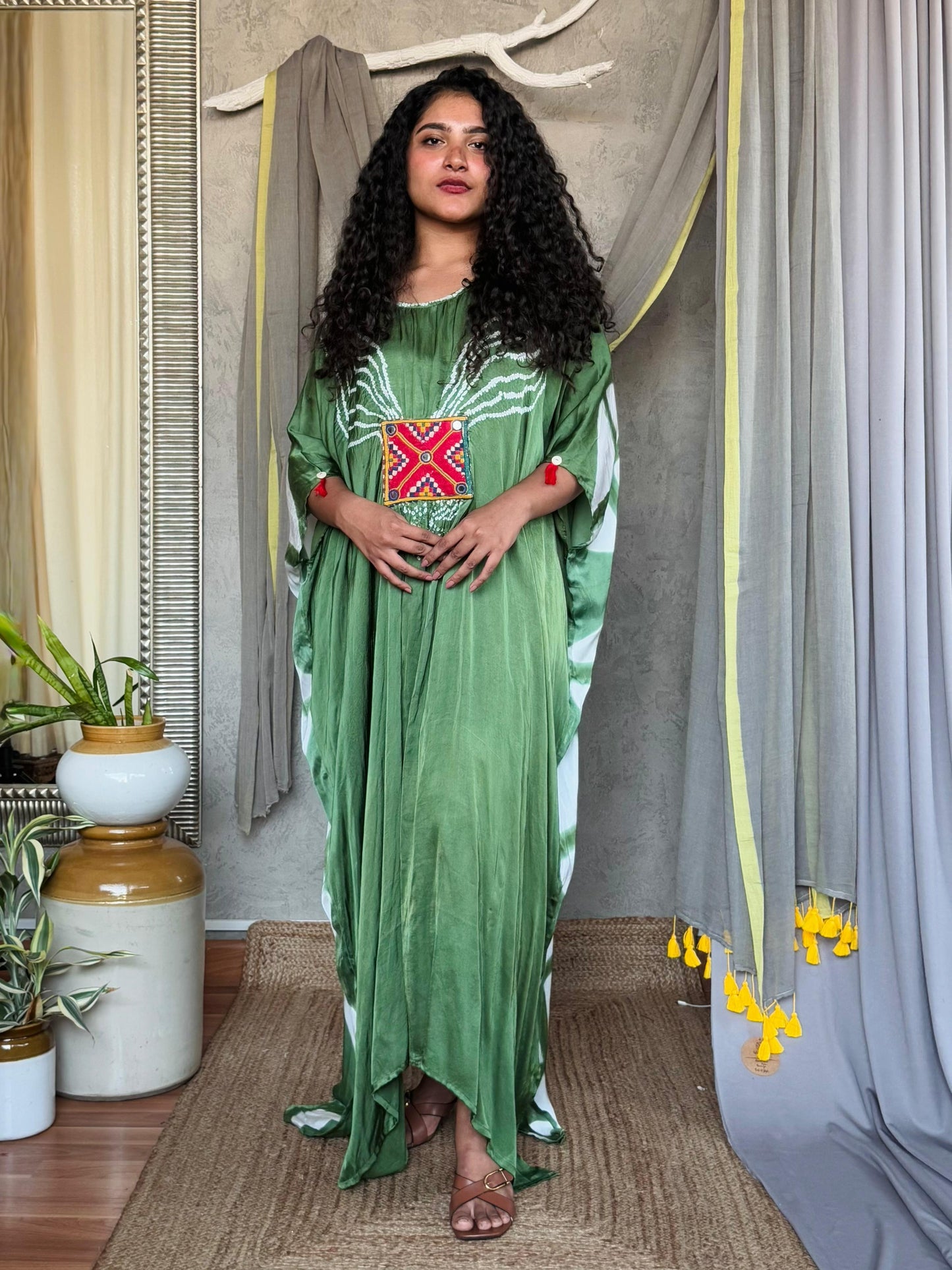 GREEN SHIBORI KAFTAN