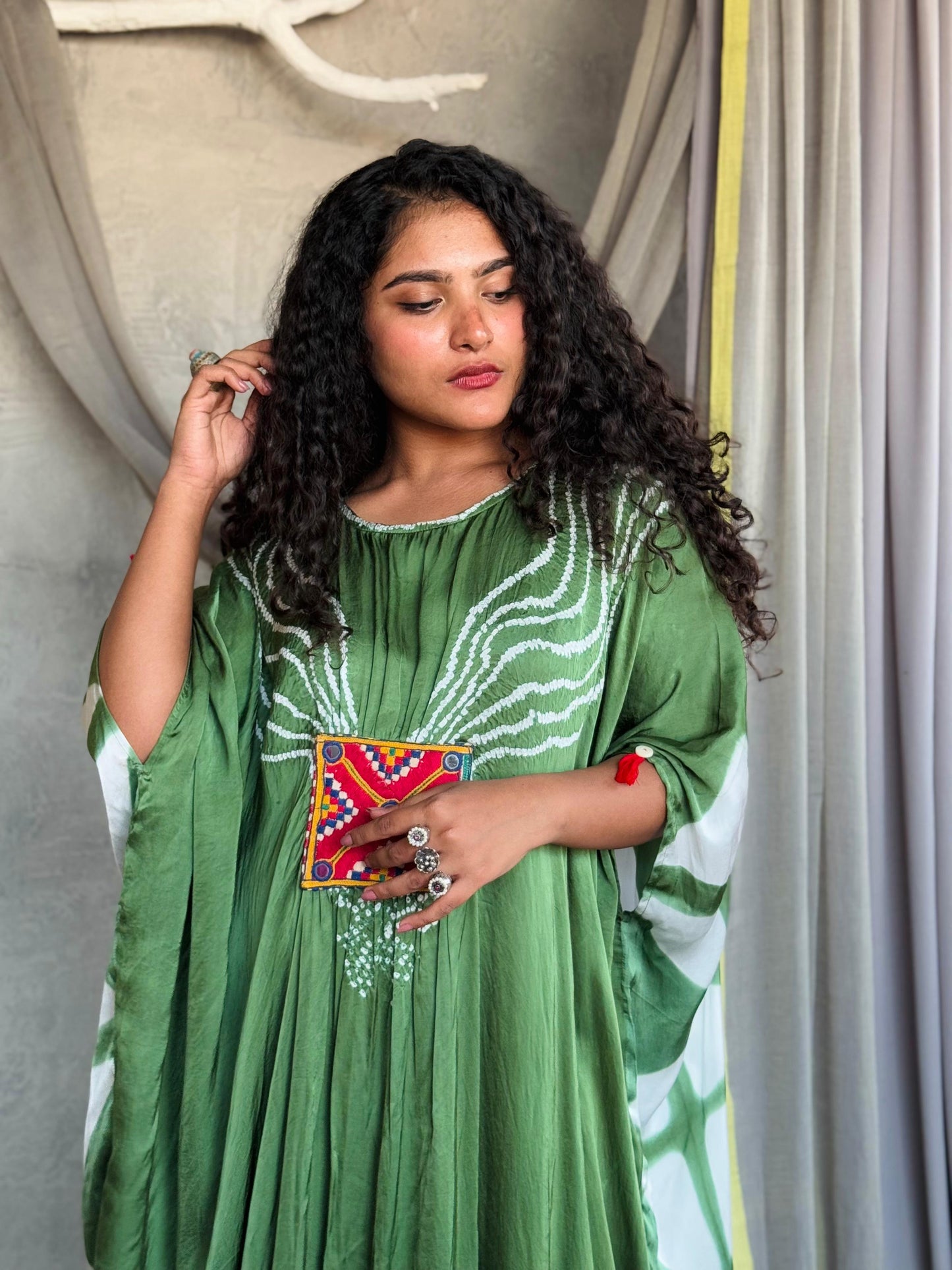 GREEN SHIBORI KAFTAN