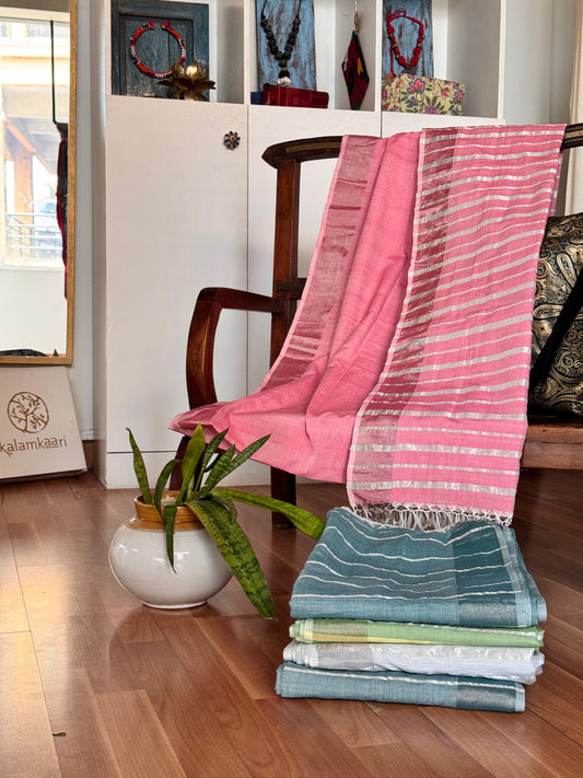 PINK, SILVER STRIPED SAREE