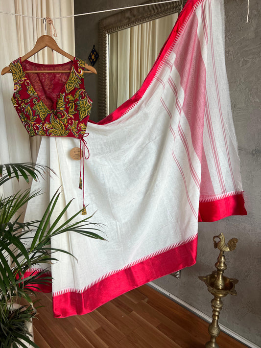 WHITE AND RED JAMDANI SAREES