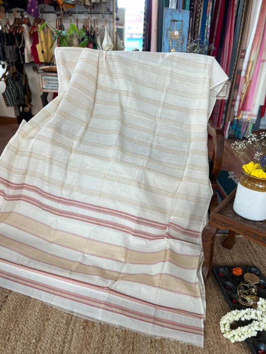 Beige and dusky pink striped kara saree