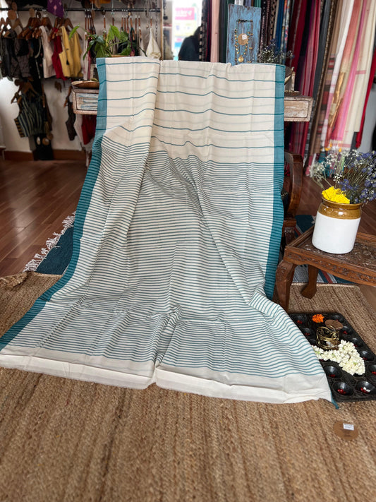 Teal Striped kara saree