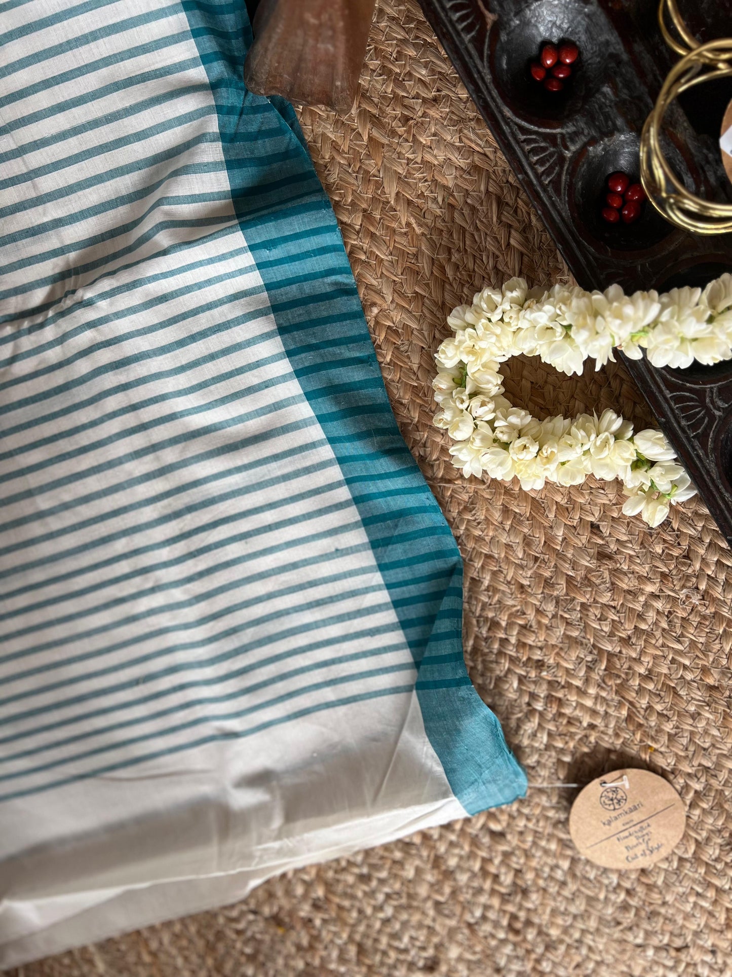 Teal Striped kara saree