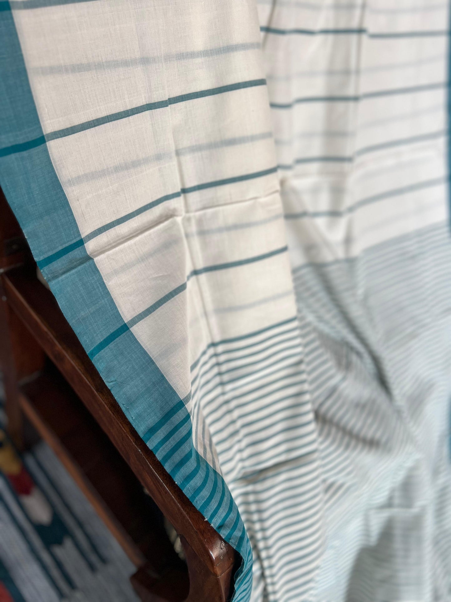 Teal Striped kara saree