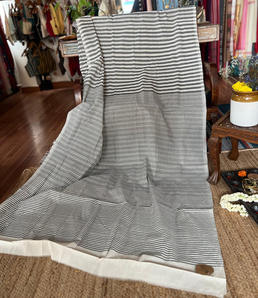 Grey Striped Kara saree