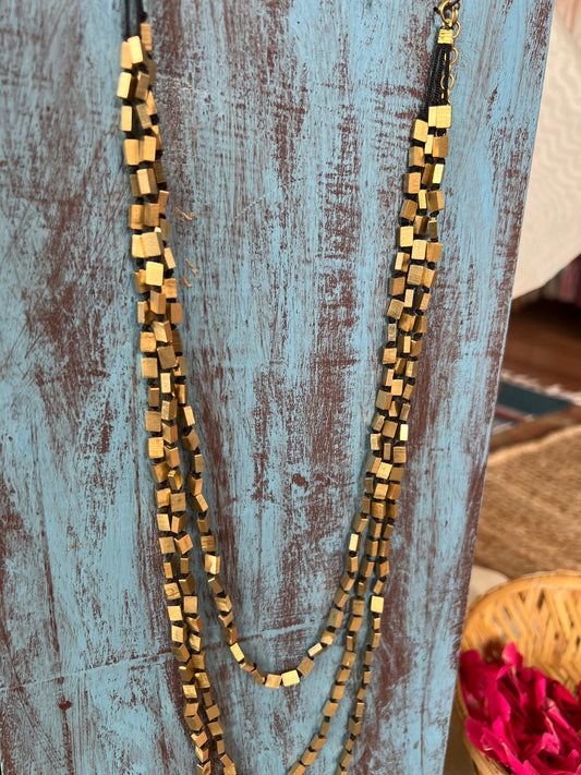 3 LAYERED BRASS LONG NECK PIECE WITH CUBE