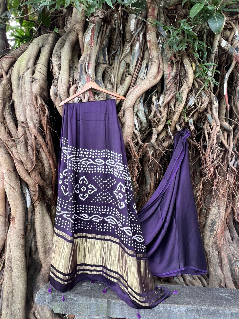 MODAL SILK BANDINI SAREE_Aubergine PURPLE