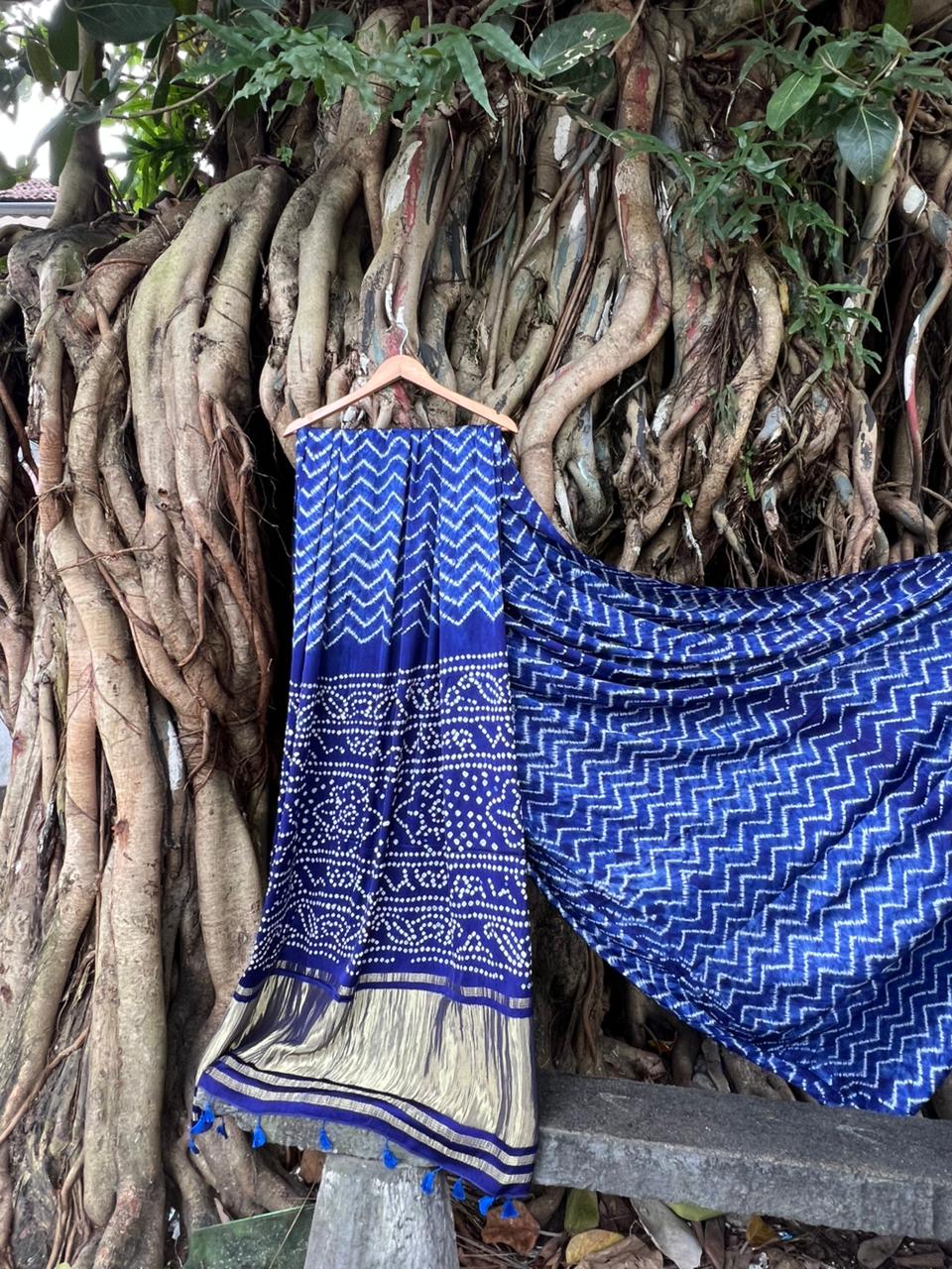 MODAL SILK BANDINI WITH NEEDLE SHIBORI SAREE _BLUE