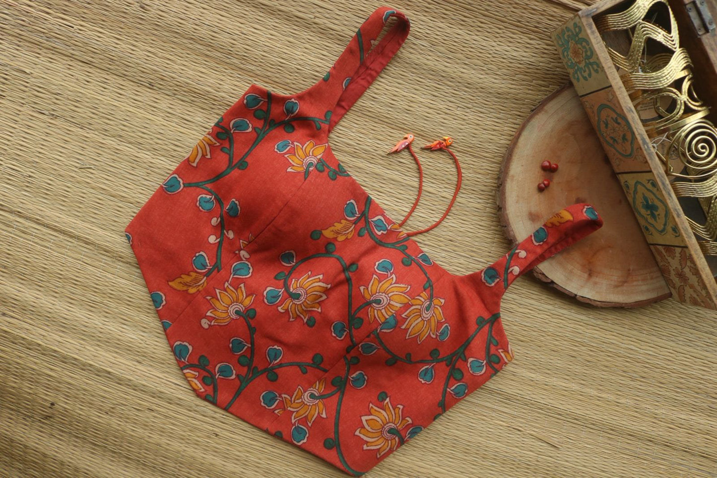 PRINTED CORSET BLOUSE_RUST