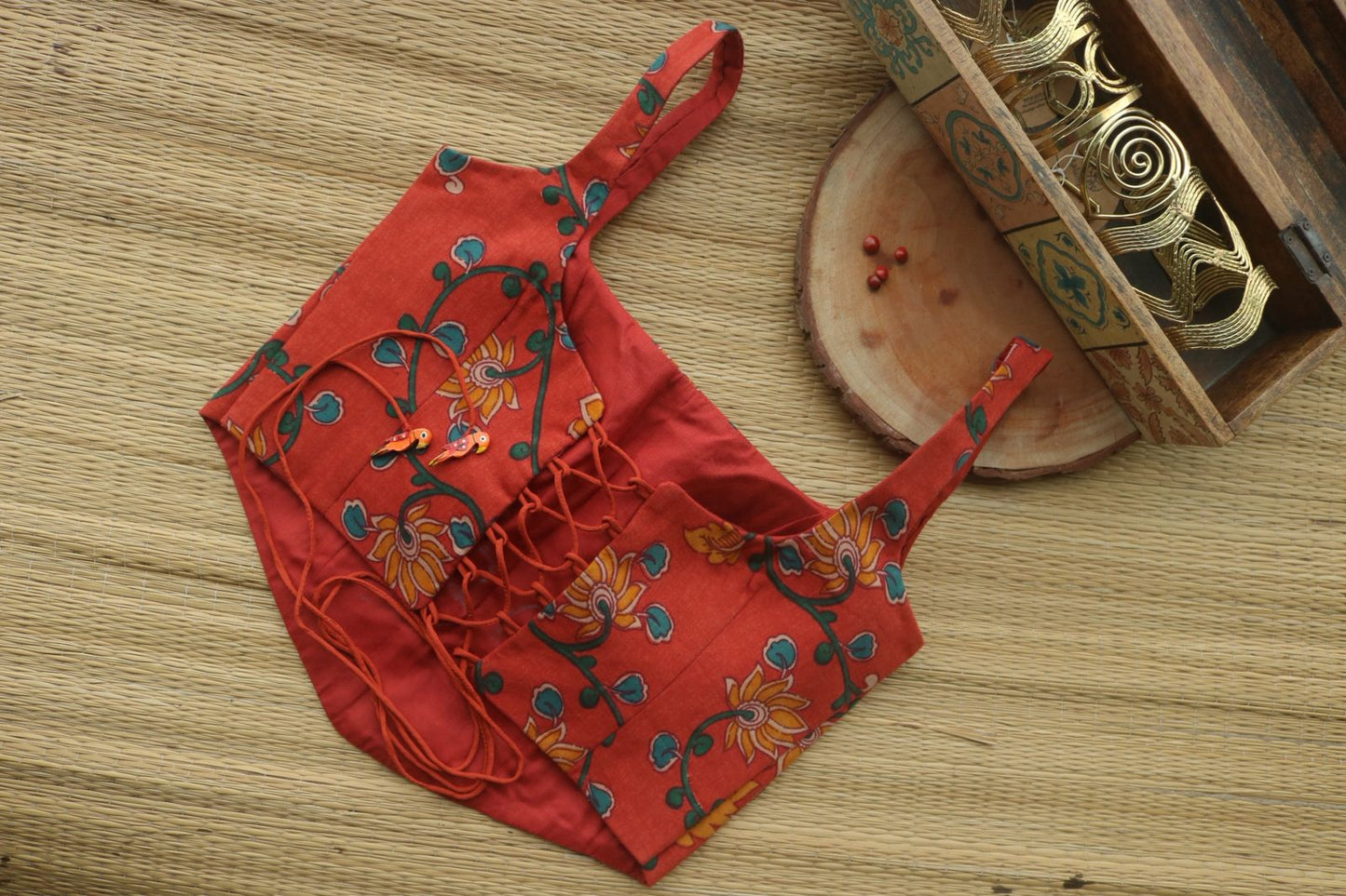 PRINTED CORSET BLOUSE_RUST