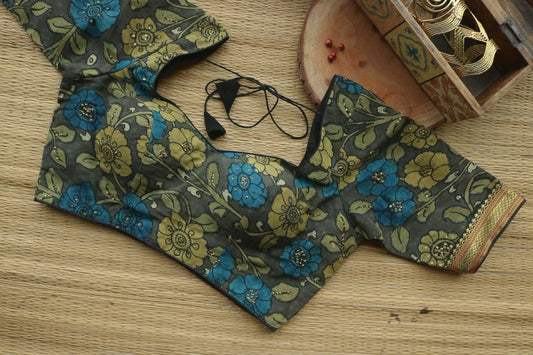 HAND PAINTED KALAMKARI BLOUSE (hand embroidered)