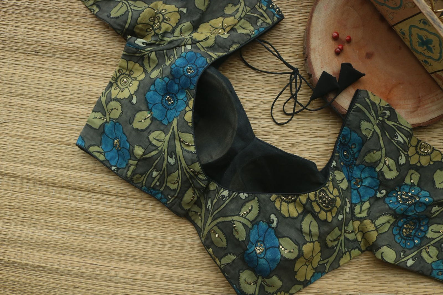 HAND PAINTED KALAMKARI BLOUSE (hand embroidered)