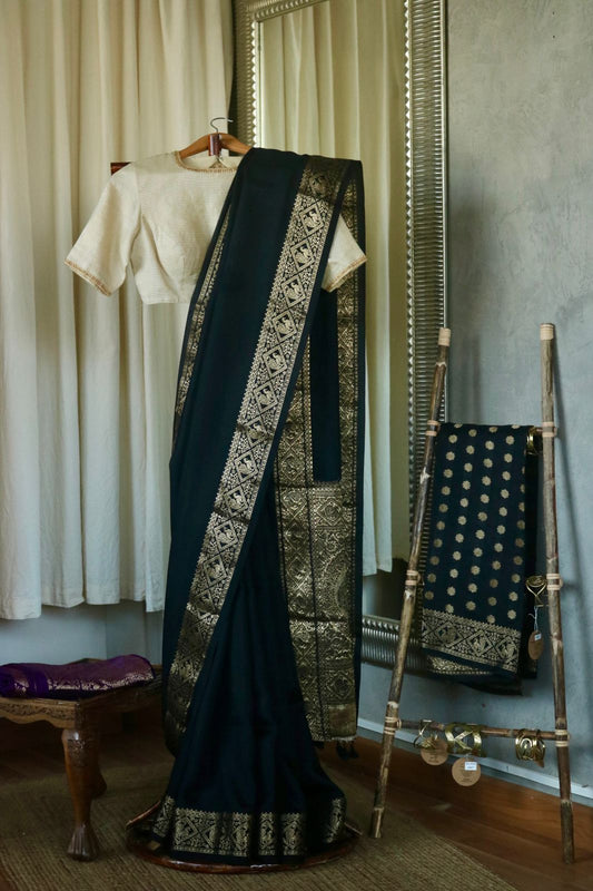 DOLA SILK HAND DYED SAREE_black