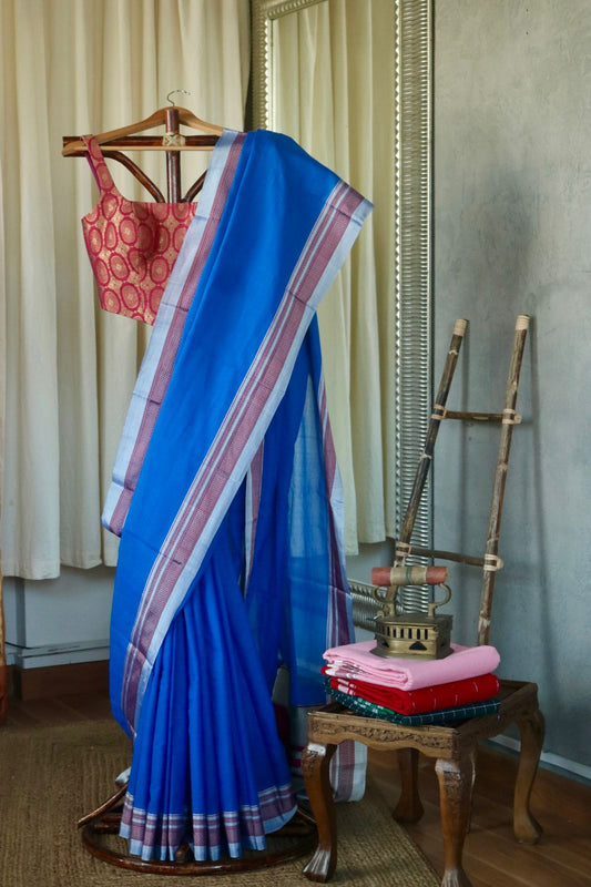 COTTON ILKAL WITH SILK PALLU SAREE_blue