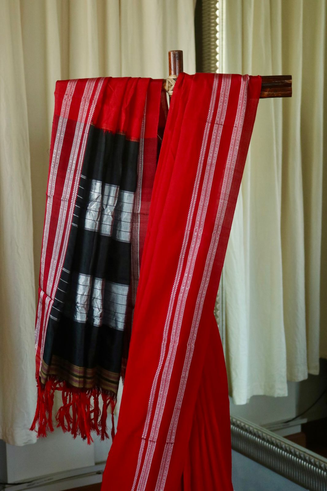COTTON ILKAL WITH SILK PALLU SAREE_red