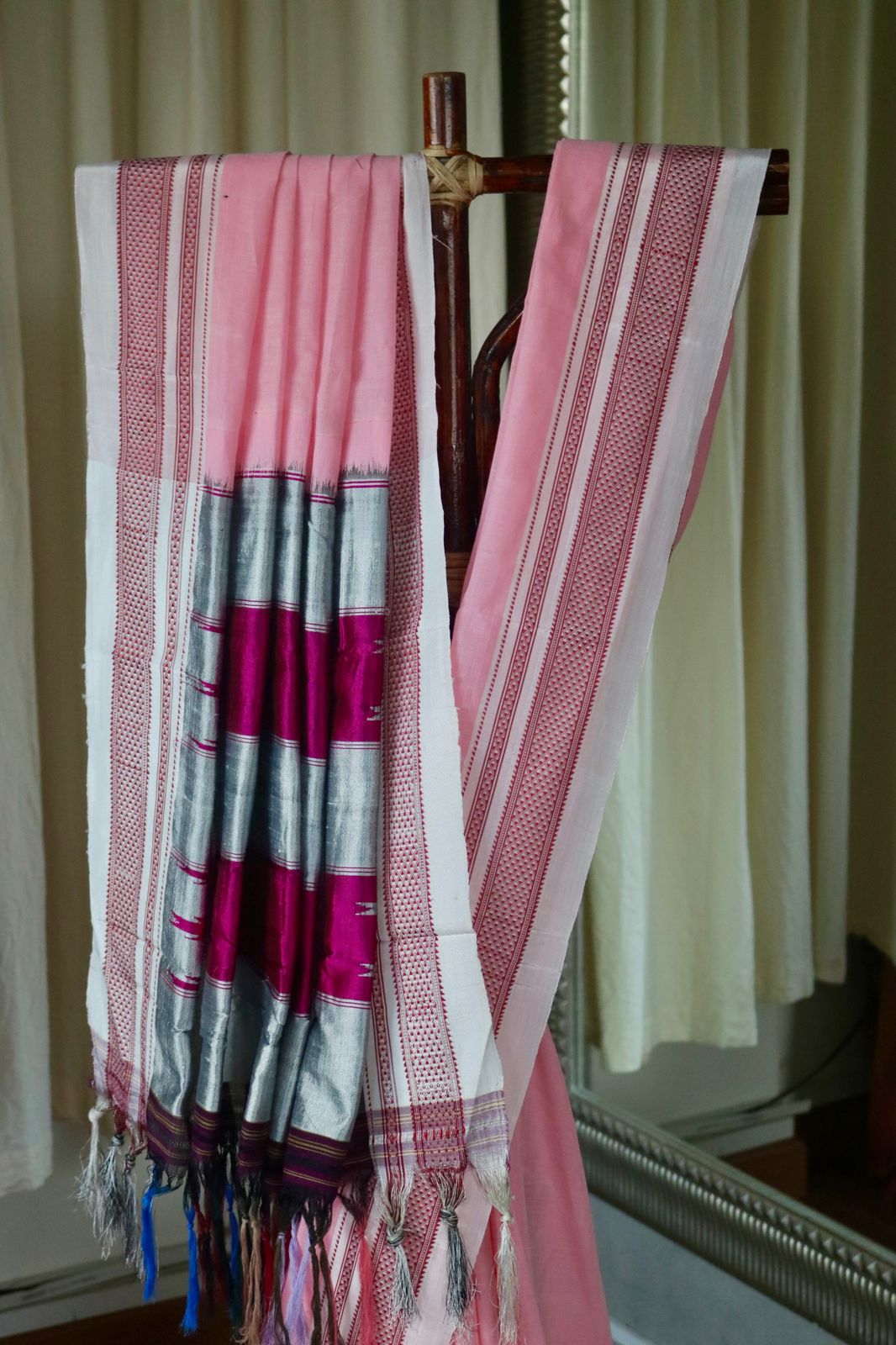 COTTON ILKAL WITH SILK PALLU SAREE_rose milk pink