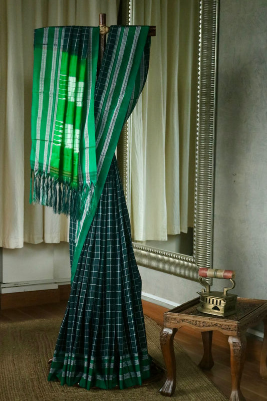 COTTON ILKAL WITH SILK PALLU SAREE_green
