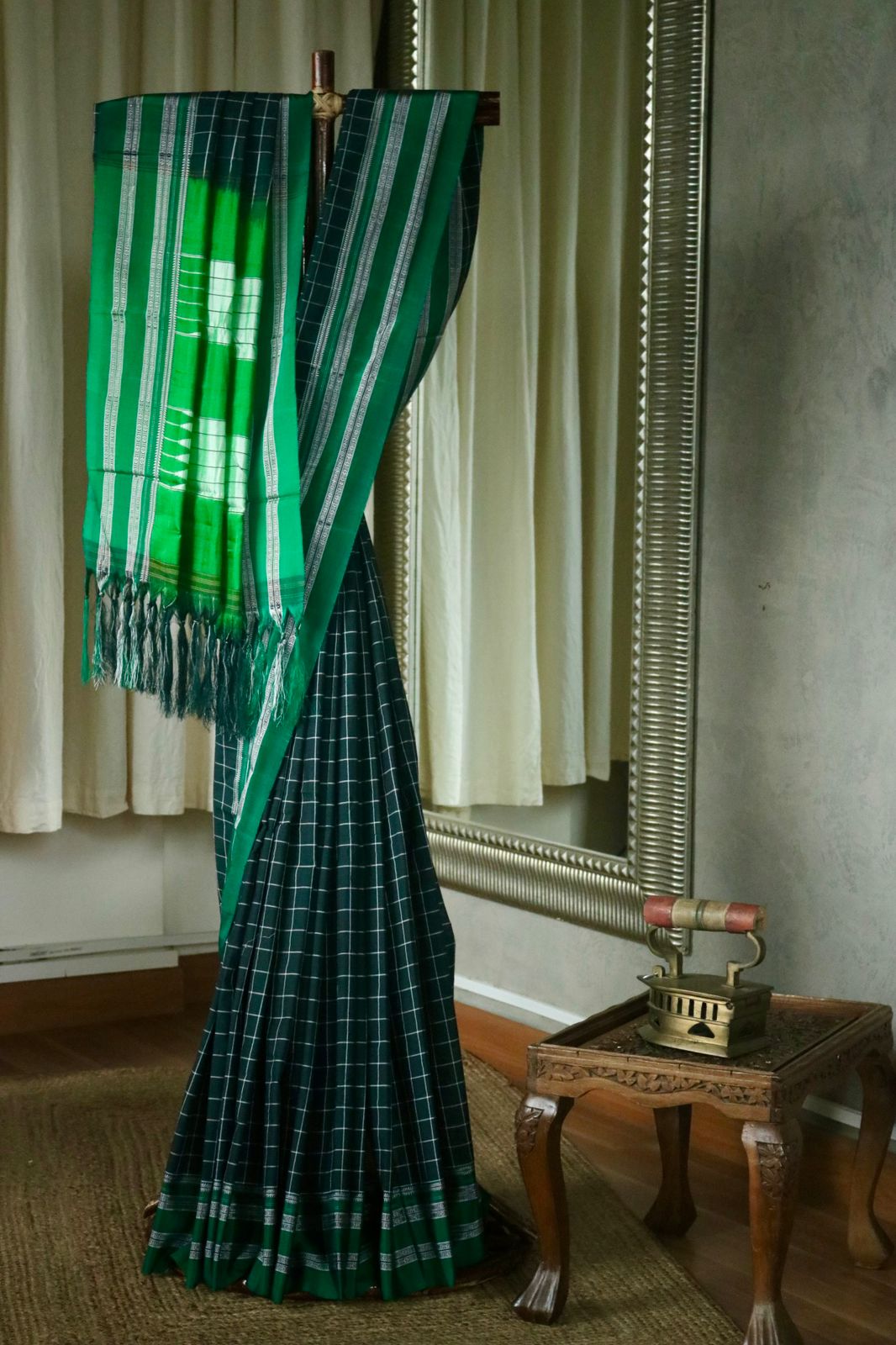 COTTON ILKAL WITH SILK PALLU SAREE_green