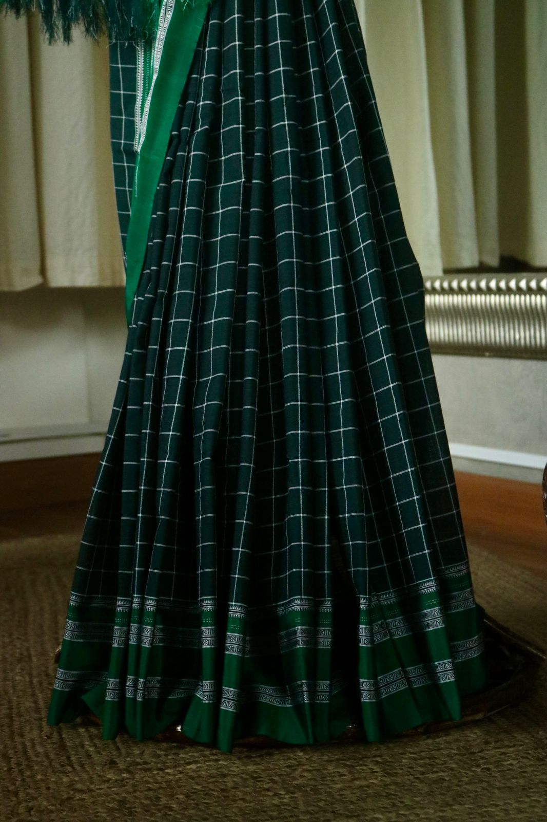 COTTON ILKAL WITH SILK PALLU SAREE_green