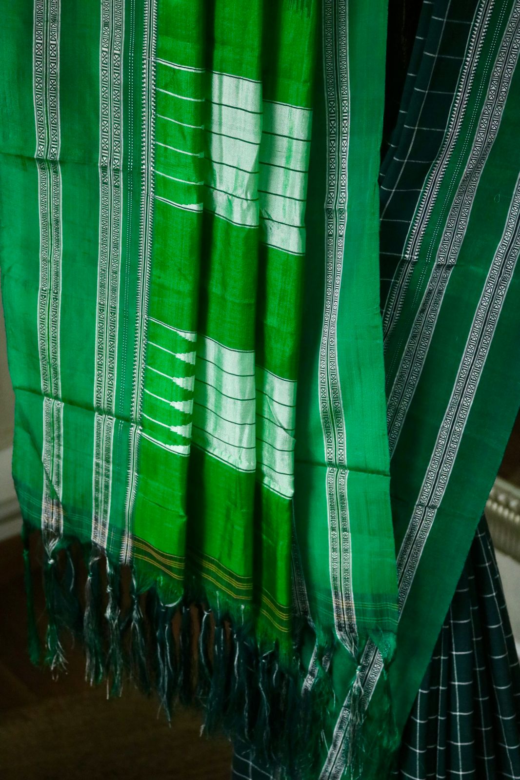 COTTON ILKAL WITH SILK PALLU SAREE_green