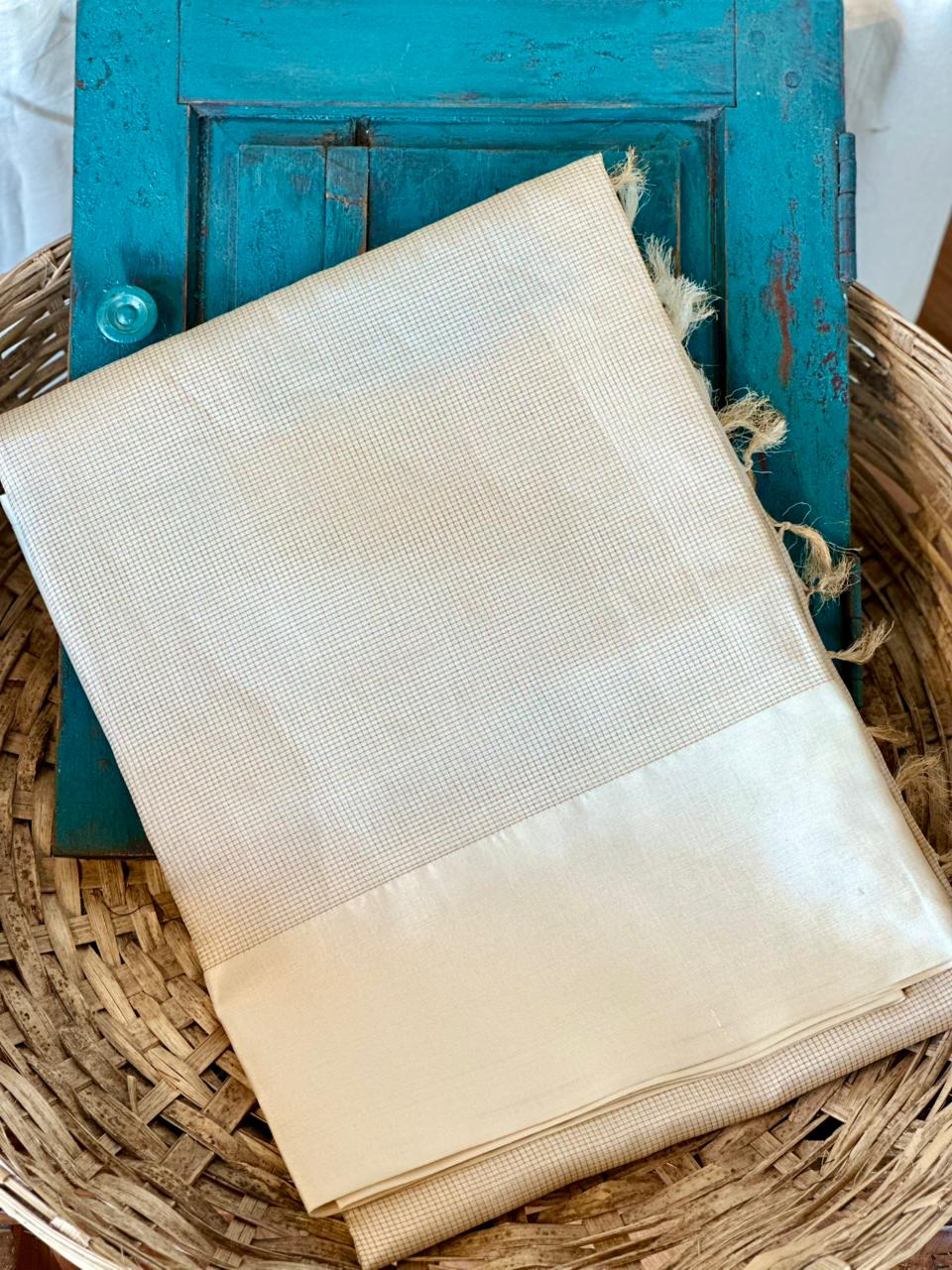 TUSSAR SAREE WITH MICRO CHECKS AND PLAIN BORDER