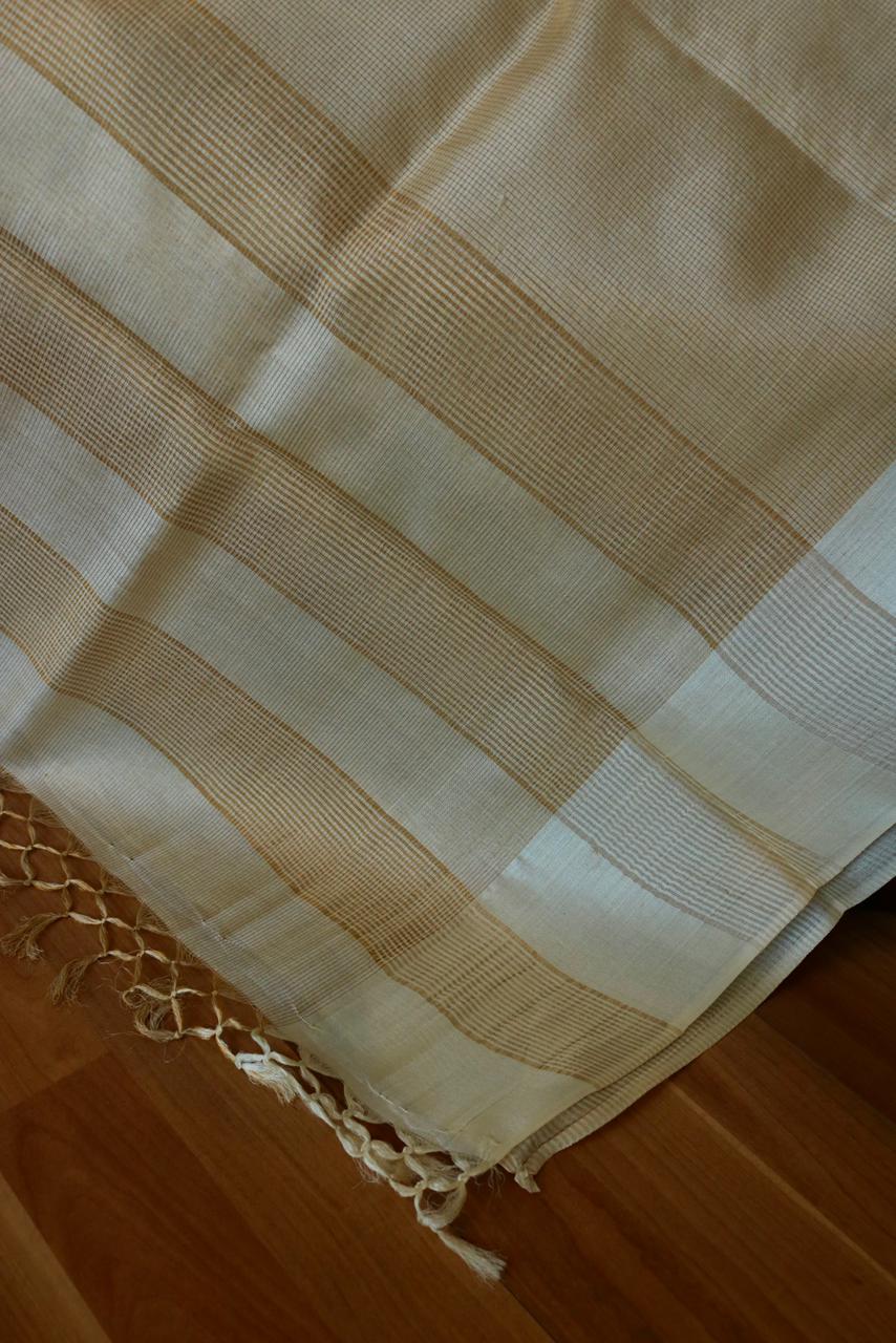 TUSSAR SAREE WITH MICRO CHECKS AND PLAIN BORDER
