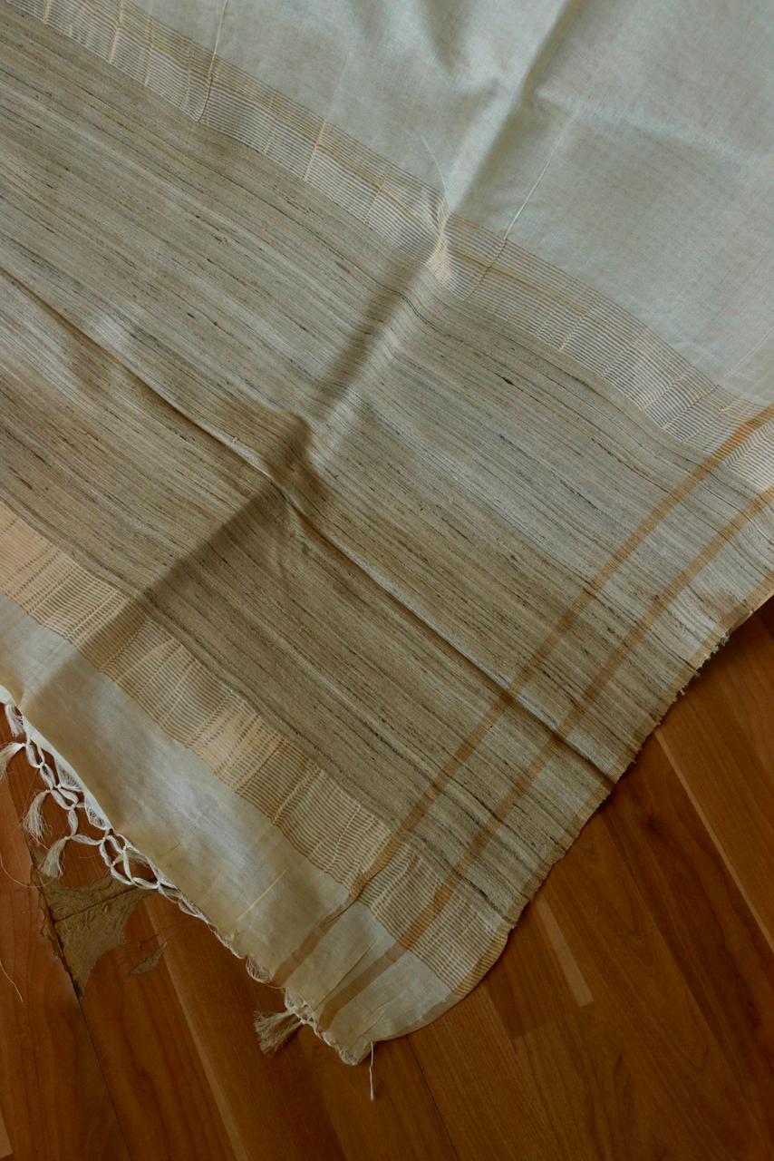 TUSSAR PLAIN SAREE WITH 3 LAYER ZARI LINE BORDER