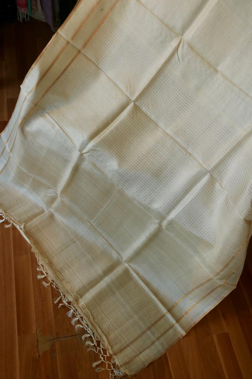 TUSSAR PLAIN SAREE WITH 3 LAYER ZARI LINE BORDER