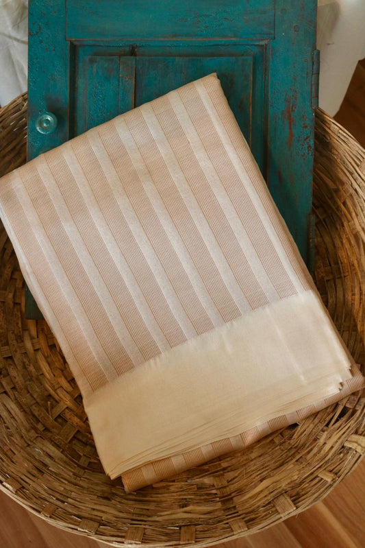 TUSSAR SAREE WITH STRIPED ZARI AND PLAIN BORDER