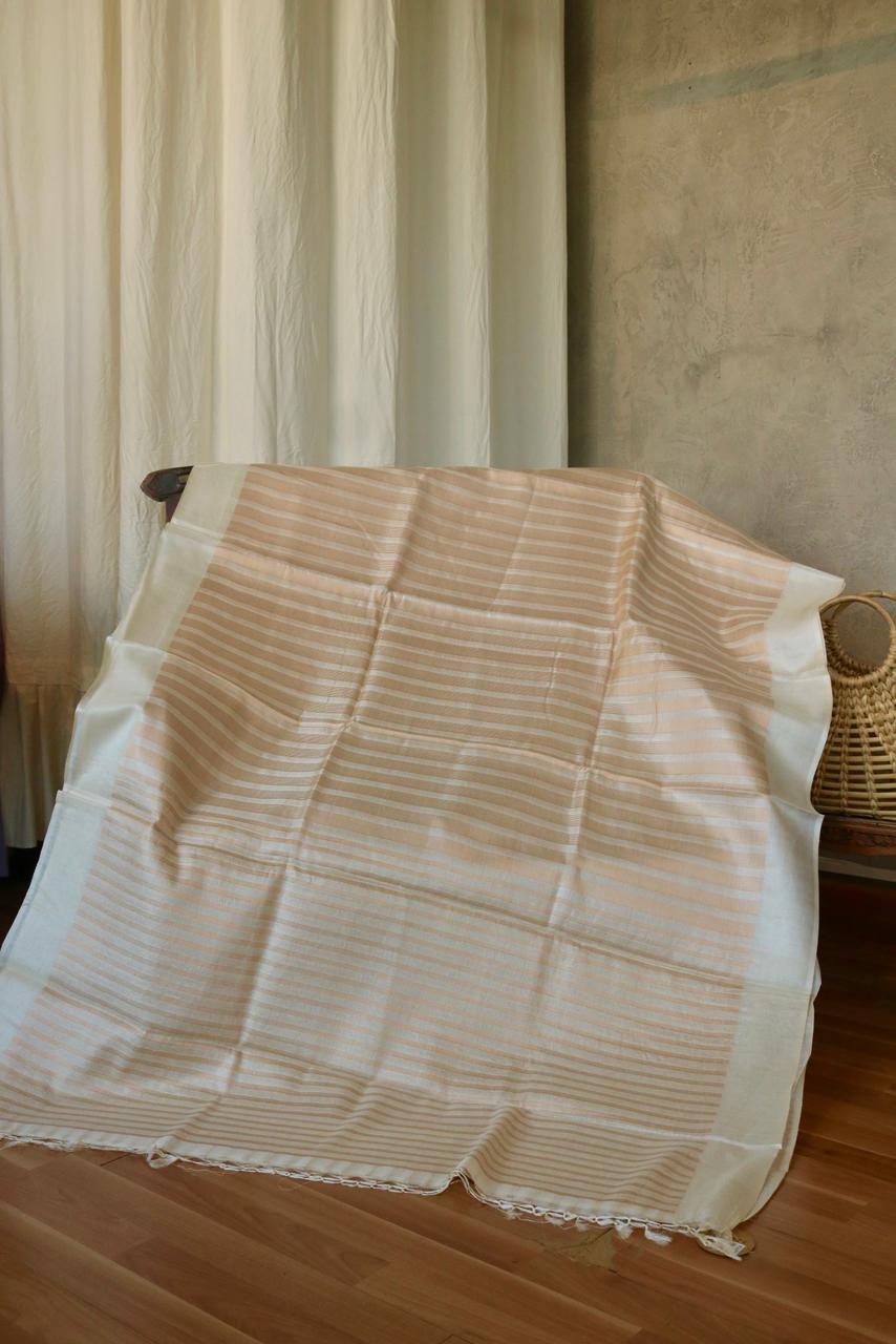 TUSSAR SAREE WITH STRIPED ZARI AND PLAIN BORDER