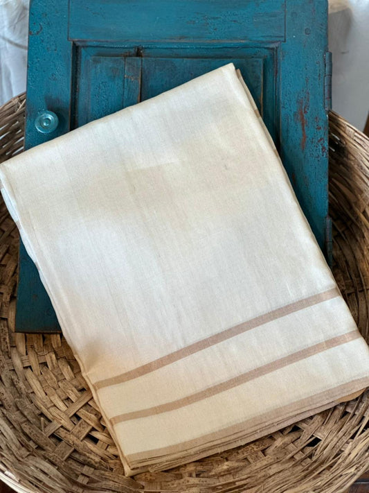 TUSSAR PLAIN SAREE WITH 3 LAYER ZARI LINE BORDER